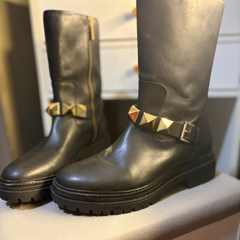 Michael Kors Black and Gold Combat Boots